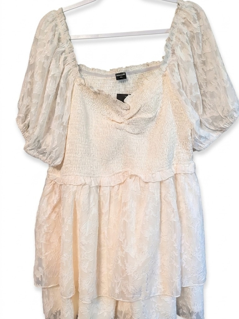 NWT Scomchic Floral Jacquard Puff Sleeve Smocked Babydoll Mini Dress 3XL